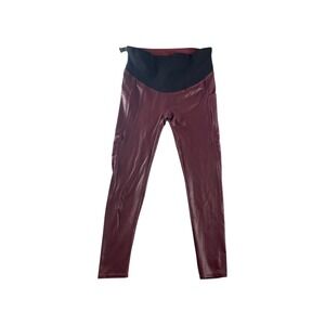 Tagoo Maternity Faux Leather Leggings Burgundy Pockets High Waist XL‎